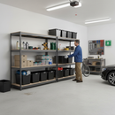 4x Premium Heavy Duty Shelving - 1600mm High - Grey with 8x 62L Plastic Storage Boxes