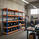 4x Heavy Duty Shelving - 2000mm High - Blue & Orange with 8x 37L Plastic Storage Boxes - Main Product Image
