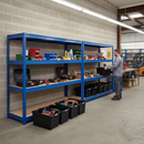 3x Heavy Duty Shelving - 1770mm High - Blue with 8x 62L Plastic Storage Boxes