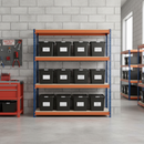 Heavy Duty Shelving Unit with 12x 62L Storage Boxes - 2200mm High - Blue & Orange