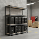 Heavy Duty Shelving - 1600mm High - Grey with 12x 37L Plastic Storage Boxes