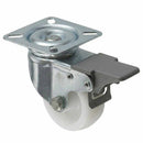 White Smoke 50mm Pressed Steel Swivel Castor Wheel with Brake - White Nylon Wheel & 4-Hole Top Plate - 65kg Load