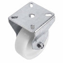 White Smoke 75mm Pressed Steel Fixed Castor Wheel - White Nylon Wheel & 4-Bolt-Hole - 75kg Load Capacity