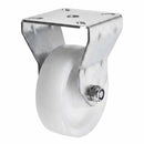 White Smoke 75mm Pressed Steel Fixed Castor Wheel - White Nylon Wheel & 4-Bolt-Hole - 75kg Load Capacity