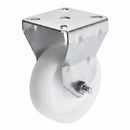 White Smoke 75mm Pressed Steel Fixed Castor Wheel - White Nylon Wheel & 4-Bolt-Hole - 75kg Load Capacity
