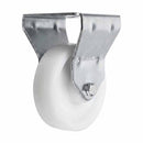 White Smoke 75mm Pressed Steel Fixed Castor Wheel - White Nylon Wheel & 4-Bolt-Hole - 75kg Load Capacity