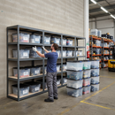 Premium 4x Shelving Units - 1800mm High - Grey with 12x 24L Plastic Storage Boxes
