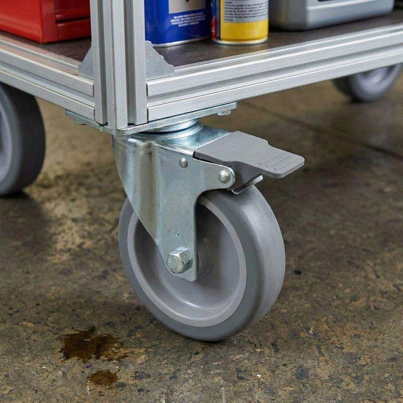 60mm Swivel Castor Wheel with Brake | Grey Rubber | 40kg Load | Zinc Plated