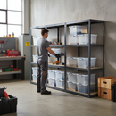 3x Heavy Duty Shelving Units - 1600mm High - Grey with 12x 33.5L Storage Boxes