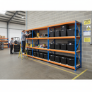 3x Premium Heavy Duty Shelving - 2000mm High - Blue & Orange with 8x 62L Plastic Storage Boxes