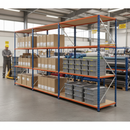 3x Premium Industrial Shelving - 2440mm High - 340kg Capacity - Chipboard - Blue & Orange