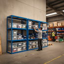 4x Heavy Duty Shelving Units - 1600mm High with 12x 60L Plastic Storage Boxes