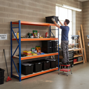 2x Heavy Duty Shelving - 1800mm High - Blue & Orange with 8x 37L Plastic Storage Boxes