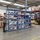 Heavy Duty 4x Shelving Units - 1800mm High - Blue with 8x 33.5L Storage Boxes