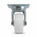 White Smoke 75mm Pressed Steel Swivel Castor Wheel - White Nylon Wheel & 4-Hole Top Plate - 75kg Max Load