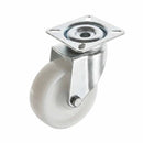 White Smoke 75mm Pressed Steel Swivel Castor Wheel - White Nylon Wheel & 4-Hole Top Plate - 75kg Max Load