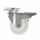 White Smoke 75mm Pressed Steel Swivel Castor Wheel with Brake - White Nylon Wheel & 4-Hole Top Plate - 75kg Load