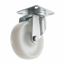75mm Pressed Steel Swivel Castor Wheel - White Nylon Wheel & 4-Hole Top Plate - 75kg Max Load