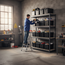 Heavy Duty Shelving - 1600mm High - Grey with 12x 62L Plastic Storage Boxes