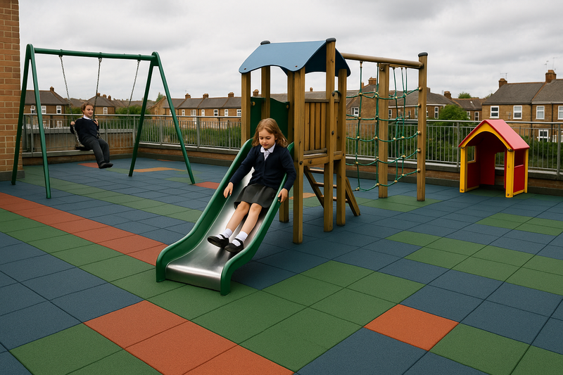 Safety Mats for Play and Protect - 1m x 1m Rubber Tiles, Anti-Slip, Weather-Resistant, Insulated, Ideal for Playgrounds, Gyms, Pools
