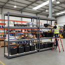 2x Heavy Duty Shelving - 2000mm High - Grey with 8x 37L Plastic Storage Boxes