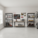 4 Heavy Duty Shelving Units and 1 Workbench - 1600mm High & Wide - Grey