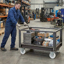 Slate Gray 80mm Pressed Steel Fixed Castor with White Nylon Wheel, 4-Hole Top Plate - 120kg Load Capacity