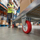 80mm Pressed Steel Fixed Castor Wheel - Red Polyurethane on White Nylon - 90kg Load Capacity