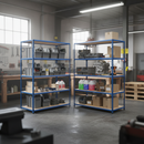 Premium 4x Industrial Shelving - 2440mm High - 200kg Load Capacity - Chipboard - Blue Finish
