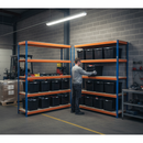 4x Heavy Duty Shelving - 1800mm High - Blue & Orange with 12x 62L Plastic Storage Boxes