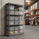 Premium Shelving Unit - 1600mm High - Grey with 12x 24L Plastic Storage Boxes