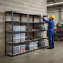 3x Heavy Duty Shelving Unit - 2130mm High - Grey with 12x 60L Storage Boxes