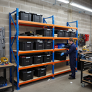 4x Heavy Duty Shelving - 2000mm High - Blue & Orange with 8x 62L Plastic Storage Boxes