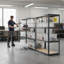 4x Premium Shelving Units - 1600mm High - Grey with 12x 60L Plastic Storage Boxes