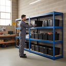 Heavy Duty Shelving 1770mm High Blue - 3 Bay Racking with 12x 37L Storage Boxes
