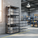 Premium Shelving Unit - 1600mm High - Grey with 12x 24L Plastic Storage Boxes