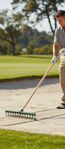 Professional Lightweight Bunker Rake with Durable Green Head and Wood Handle for Easy Outdoor Use - Main Product Image