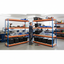 4x Heavy Duty Shelving - 1600mm High - Blue & Orange with 8x 37L Plastic Storage Boxes