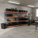 4x Premium Heavy Duty Shelving - 2200mm High - Blue & Orange with 8x 37L Plastic Storage Boxes