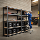 Premium Heavy Duty Shelving with 12x 62L Plastic Storage Boxes - 1600mm High - Grey