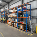 3x Premium Industrial Shelving - 2440mm High - 200kg Load Capacity - Steel - Blue & Orange