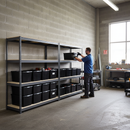 4x Heavy Duty Shelving - 1800mm High - Grey with 12x 37L Plastic Storage Boxes - Main Product Image