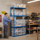 Heavy Duty Shelving Unit - 1600mm High with 12x 33.5L Storage Boxes