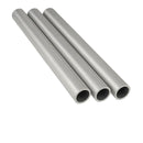 Three hollow aluminum round tubes with brushed finish on white background