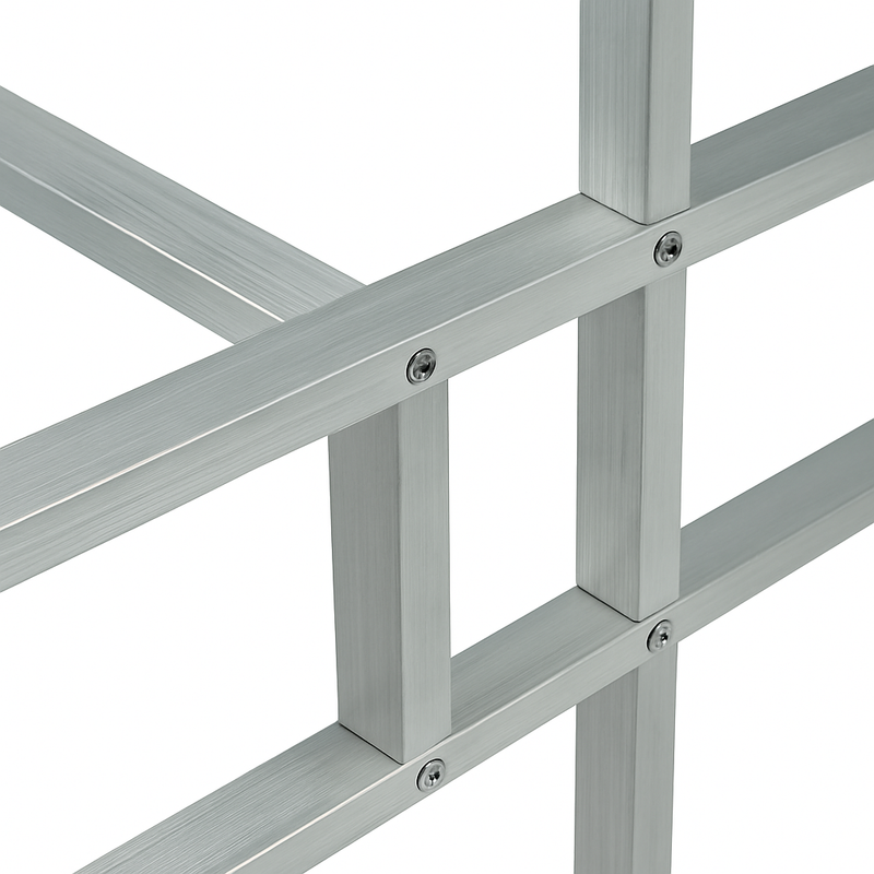 Aluminium square bar frame with screw fastenings