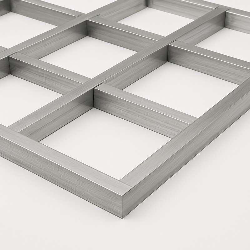 Close-up of aluminum square tube grid structure