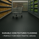 Heavy-Duty Non-Slip Rubber Flooring Roll – R11 Slip Rated, Oil-Resistant Safety Matting with Studded Penny Pattern – Custom Length Industrial Grade