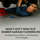 Heavy-Duty Non-Slip Rubber Flooring Roll – R11 Slip Rated, Oil-Resistant Safety Matting with Studded Penny Pattern – Custom Length Industrial Grade