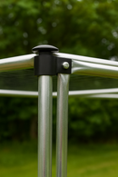 Fruit cage corner with connector and aluminum poles.