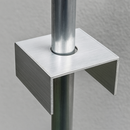 Aluminium ground plate securely fitted with a vertical support pole.